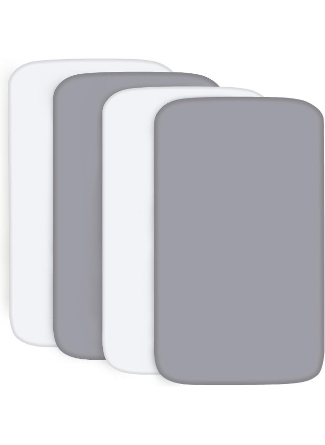 Biloban Biloban Pack n Play Sheets 4 Pack, Portable Playard | Mini Crib Sheets, Ultra Soft Microfiber Pack and Play Sheet, Preshrunk, White and Grey  - Image 1