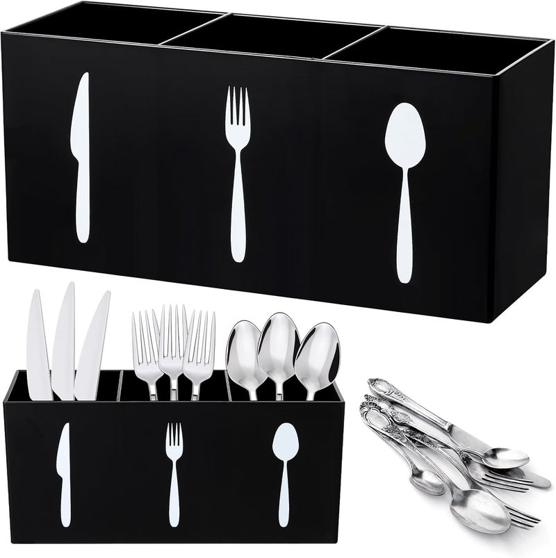 TPGP Suzile Acrylic Cutlery Storage Organizer Bin - 3 Section Silverware Caddy for Kitchen - Image 1