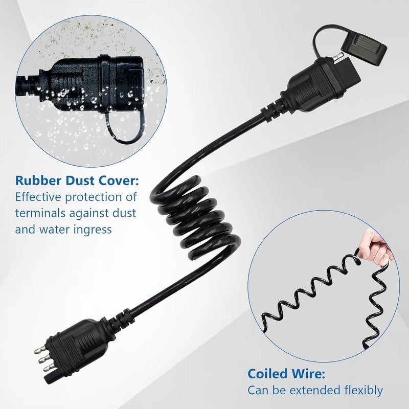 BFXM 4 Pin Trailer Connector Extension, Flat Trailer Plug Trailer Wire Extension Harness, 18 Guage Male and Female Wiring Harness Adapter, Retractable Extension Cable with Dust Cover 60" 5feet - Image 3