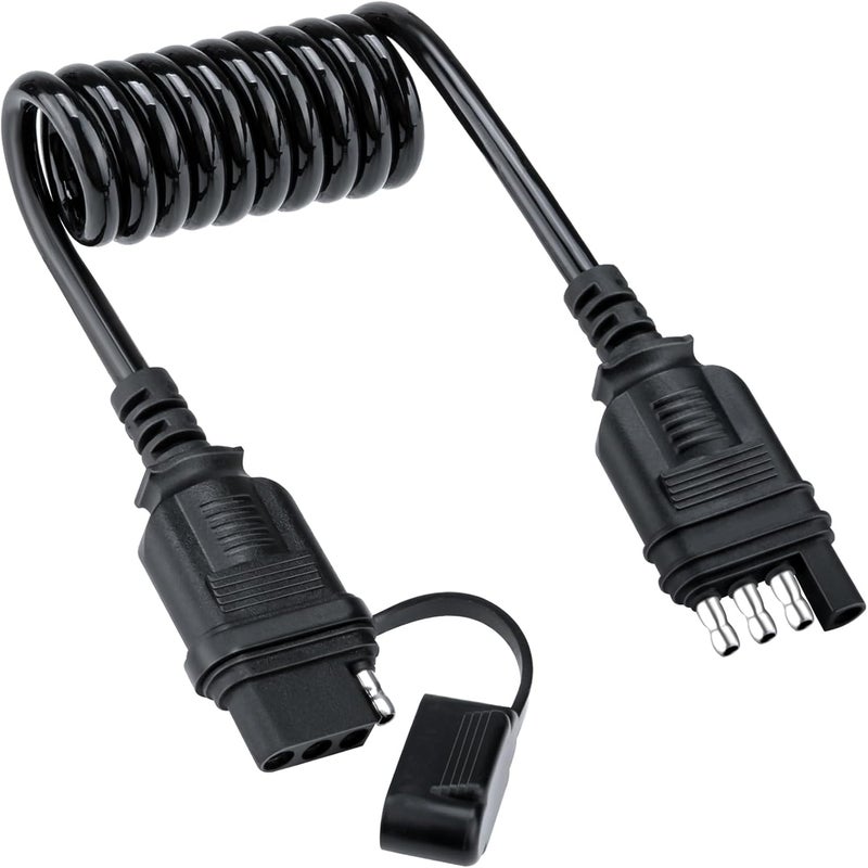 BFXM 4 Pin Trailer Connector Extension, Flat Trailer Plug Trailer Wire Extension Harness, 18 Guage Male and Female Wiring Harness Adapter, Retractable Extension Cable with Dust Cover 60" 5feet - Image 1