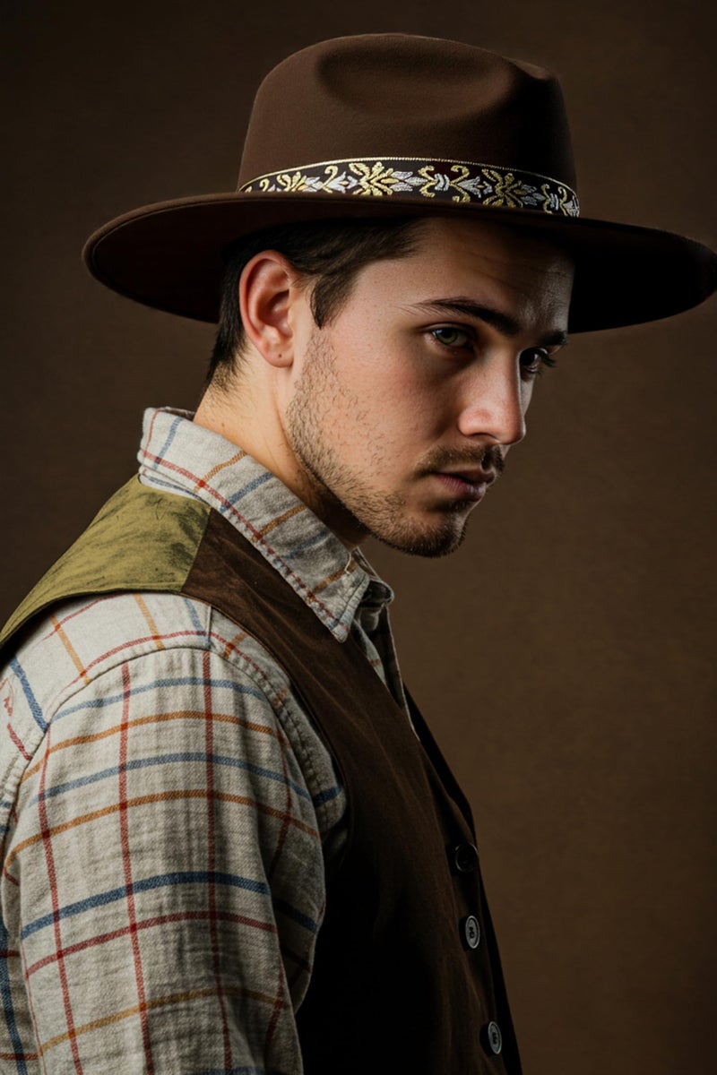 Vane Oak Wide Brim Boho Western Hat for Men and Women- Felt Fedora Hat with 4 inches Flat Brim with Beltï¼Œ Western Cowboy Style Panama with Band Coffee - Image 2