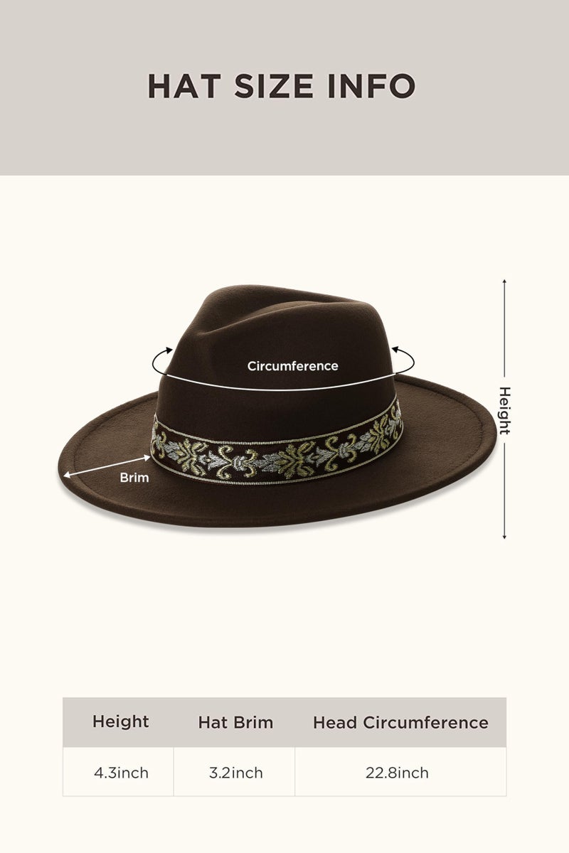 Vane Oak Wide Brim Boho Western Hat for Men and Women- Felt Fedora Hat with 4 inches Flat Brim with Beltï¼Œ Western Cowboy Style Panama with Band Coffee - Image 5