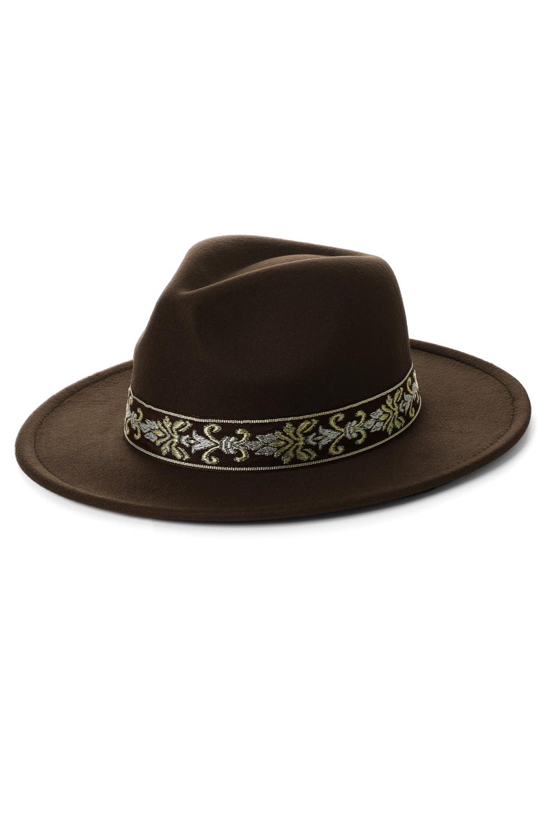 Vane Oak Wide Brim Boho Western Hat for Men and Women- Felt Fedora Hat with 4 inches Flat Brim with Beltï¼Œ Western Cowboy Style Panama with Band Coffee - Image 1