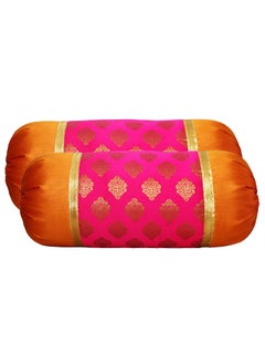 VIREO VIREO Jacquard Pink Art Silk Bolster 16x30 inch Set of 2 pcs007 