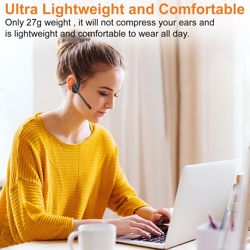 Golvery Latest Bluetooth 5.3 Headset w/Noise Canceling Boom Mic, Wireless Headset for Phone PC Computer Latop, Lightweight and Comfortable Headphone for Office Meeting Home Working Calling, 10H - Image 5