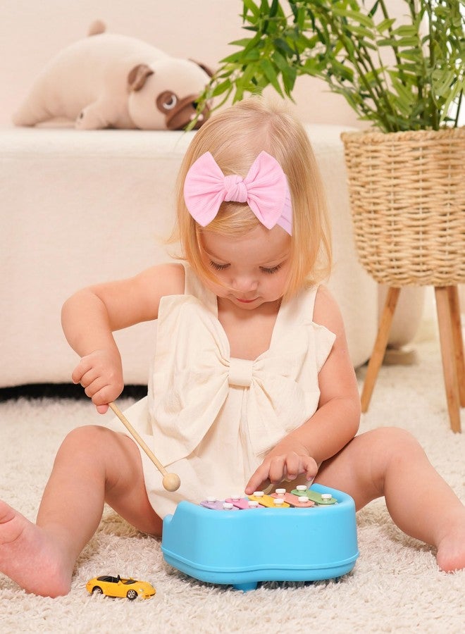 jollybows 3PCS Baby Bows Headbands Soft Nylon Baby Girl Headbands for Newborn Infant Toddler Kids Cute Bow Wide Hairbands Hair Accessories(White+Red+Light Pink) - Image 4