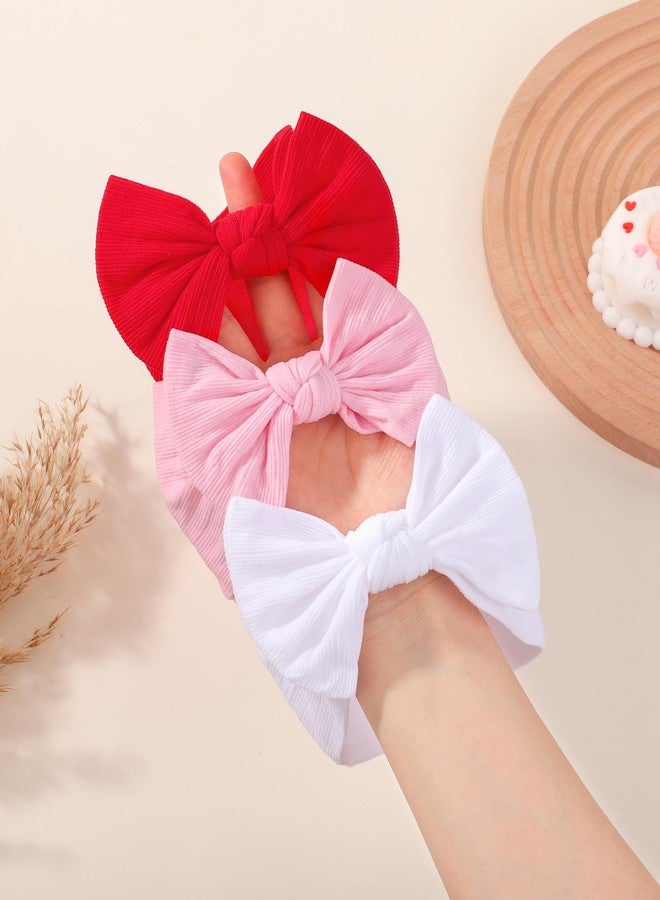 jollybows 3PCS Baby Bows Headbands Soft Nylon Baby Girl Headbands for Newborn Infant Toddler Kids Cute Bow Wide Hairbands Hair Accessories(White+Red+Light Pink) - Image 5