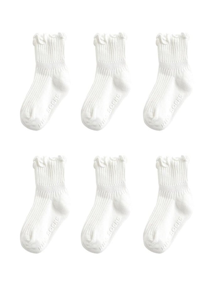 Zumou Toddler Anti Slip Non Skid Socks Baby Little Girls Frilly Ruffle 6 Pairs (1-2T, White 6 Pairs) - Image 1