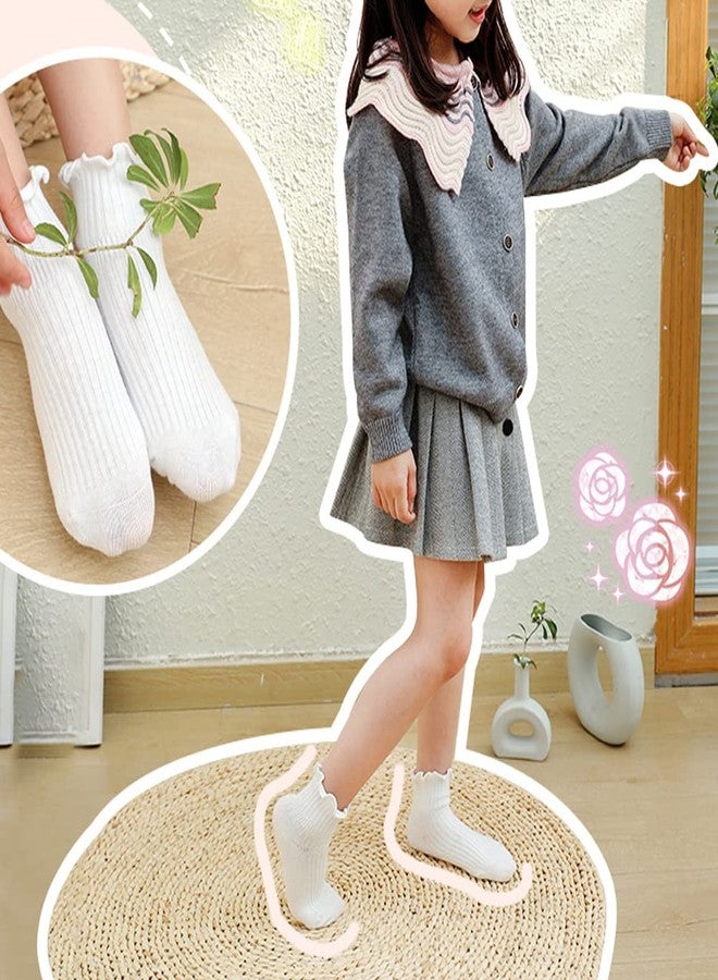 Zumou Toddler Anti Slip Non Skid Socks Baby Little Girls Frilly Ruffle 6 Pairs (1-2T, White 6 Pairs) - Image 2