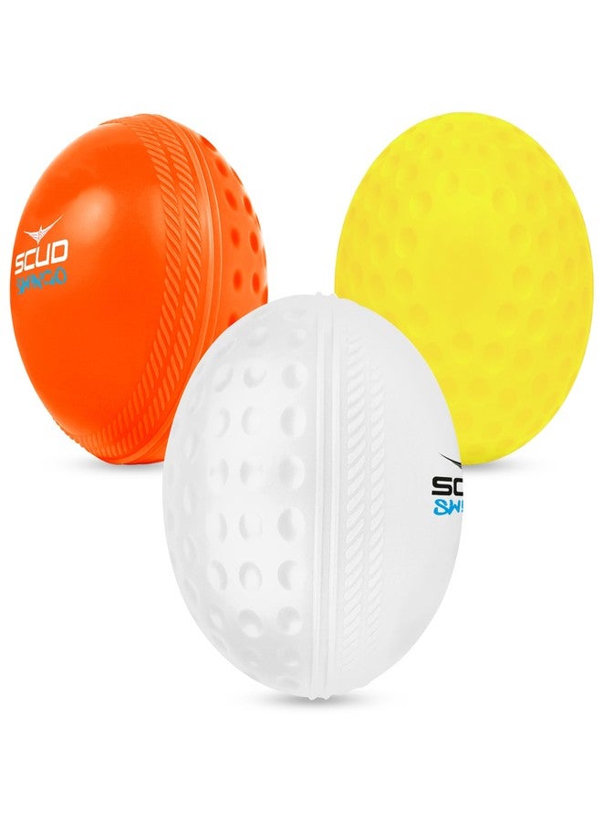 SCUD Swingo Wind Ball for Cricket, Specially Designed for Swing, Dual-Surface Half-Dimple & Half-Smooth Design, PVC | 72.39mm Diameter, 105g(Pack of 3pc Balls, Muliticolor) - Image 1