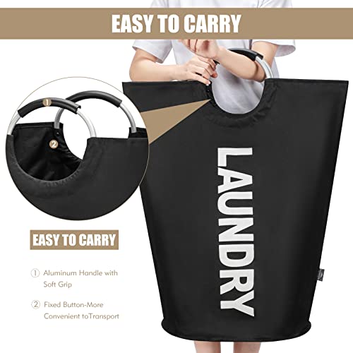 DOKEHOM 90L Large Laundry Basket, Collapsible Laundry Bag, Freestanding Tall Clothes Hamper, Foldable Washing Bin (Black) - Image 5