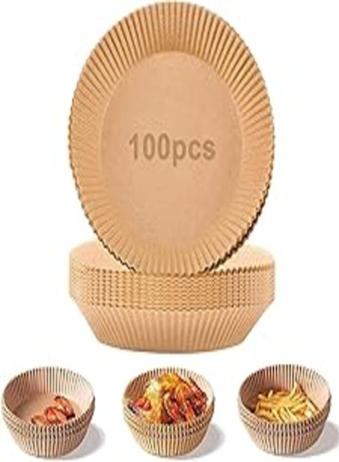 Air fryer parchment paper, 100pcs non-stick air fryer disposable paper liner, 6.3 inch round food grade parchment paper oil-proof water-proof baking paper for baking roasting oven microwave