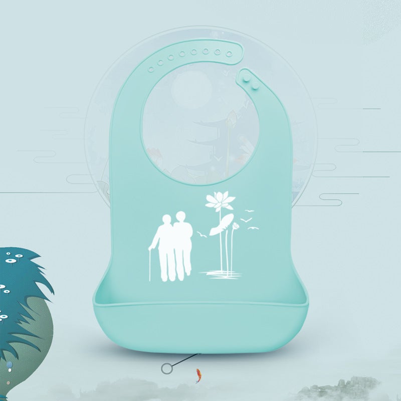 Adult Waterproof Silicone Bib LargeAdult bib [mint green] Lotus leaves depend on each other Adult bib [mint green] Lotus leaves depend on each other 