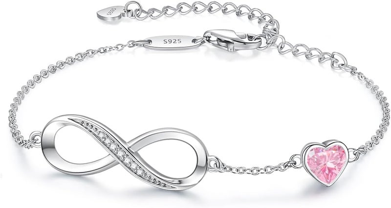 CDE Infinity Heart Birthstone Charm Link Bracelet for Women 925 Sterling Silver Adjustable Mother's Day Christmas Day Gift Anniversary Birthday Jewelry for Wife Girlfriend Her - Image 1