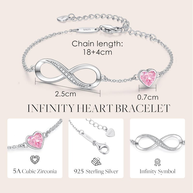 CDE Infinity Heart Birthstone Charm Link Bracelet for Women 925 Sterling Silver Adjustable Mother's Day Christmas Day Gift Anniversary Birthday Jewelry for Wife Girlfriend Her - Image 5