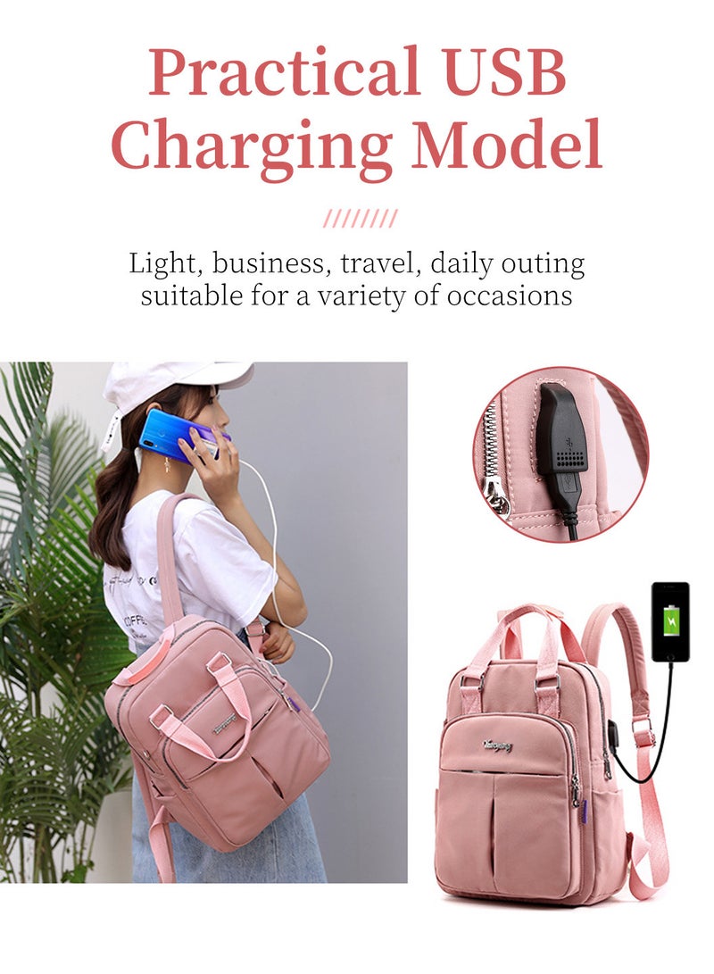 Moovant Women's Backpack, Large Capacity Laptop Backpack, Travel Backpack, Computer Bag, with USB Charging Port, PullRod Fixing Belt, Multi-pocket, Lightweight, Leisure, Nylon Material, Pink  - Image 2