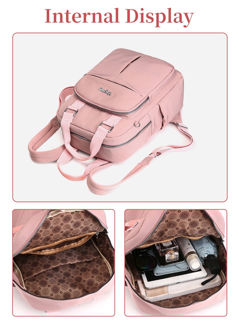 Moovant Women's Backpack, Large Capacity Laptop Backpack, Travel Backpack, Computer Bag, with USB Charging Port, PullRod Fixing Belt, Multi-pocket, Lightweight, Leisure, Nylon Material, Pink  - Image 5