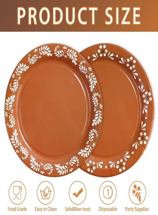 Grencian 50Pcs Platos De Barro Mexicanos Paper Plates 9" Mexican Cielito Lindo Clay Pottery Platters White Floral Terracottas Dessert Plate for Birthday Wedding Baby Shower Cinco De Mayo Party Decorations - Image 3