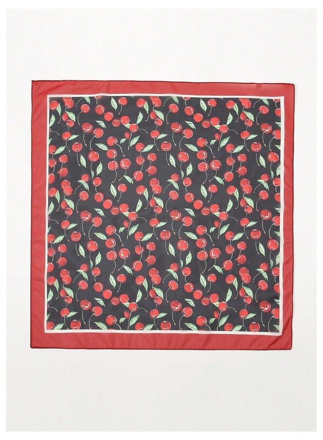 WDIRARA Women's Cherry Graphic Print Scarf Large Square Hair Bandana Sleeping Head Wraps Black Red One-Size - Image 3