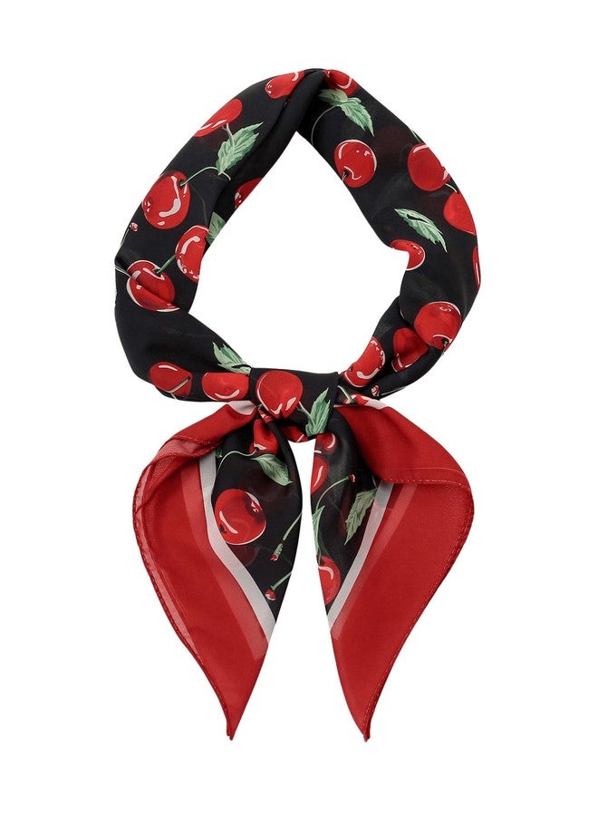 WDIRARA Women's Cherry Graphic Print Scarf Large Square Hair Bandana Sleeping Head Wraps Black Red One-Size - Image 1