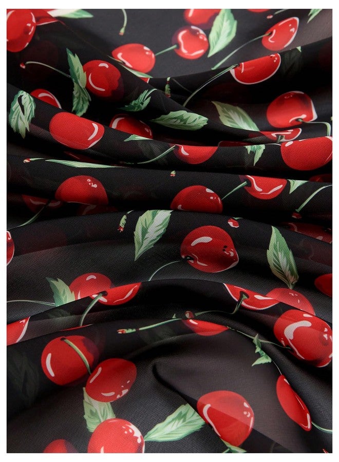 WDIRARA Women's Cherry Graphic Print Scarf Large Square Hair Bandana Sleeping Head Wraps Black Red One-Size - Image 4
