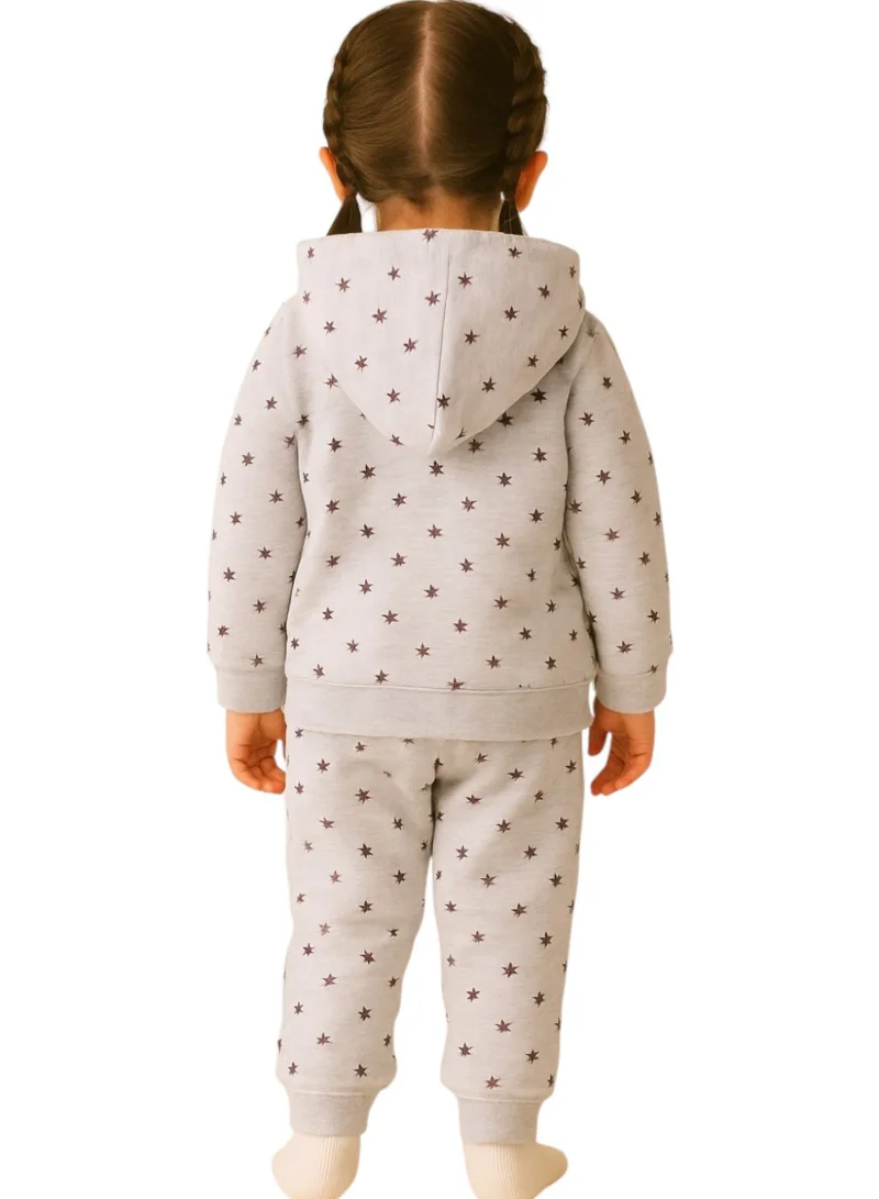 victor and jane Baby Girl Heart &amp; Star Cotton Fleece 3-Piece Set – Light Grey &amp; Pink