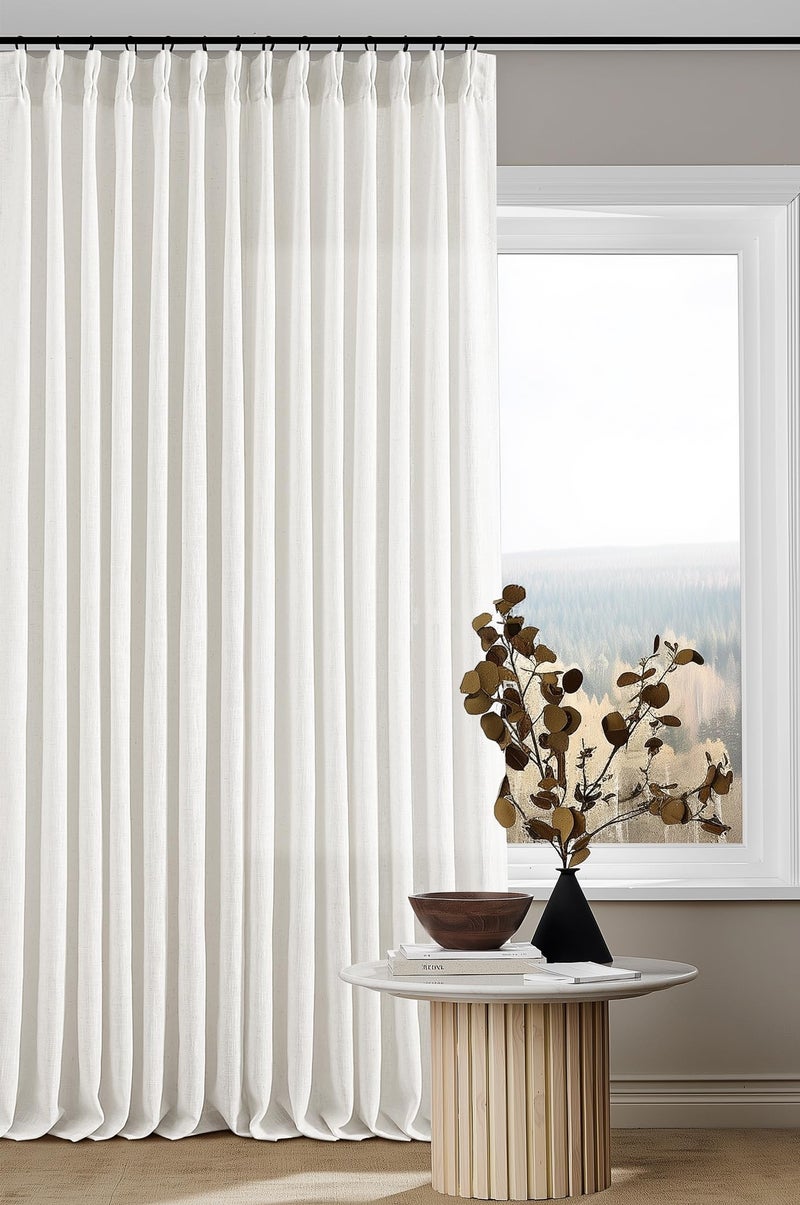 TWODRAPES Beige White Pinch Pleated Linen Curtains 2 Panels 105 Inches Long for Living Room Bedroom Memory Shaped Semi Sheer Pleat Drapes with Hooks Rings Light Filtering Window Curtain 40x105 - Image 1