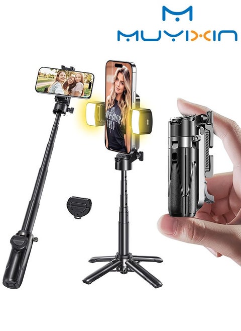 Phone Tripod, Portable Selfie Stick, Pocket Size Selfie Stick for iphone, Selfie Stick with Wireless Detachable Remote Control, Phone Travel Tripod Stand for Video Recording, Live Streaming, Vlog