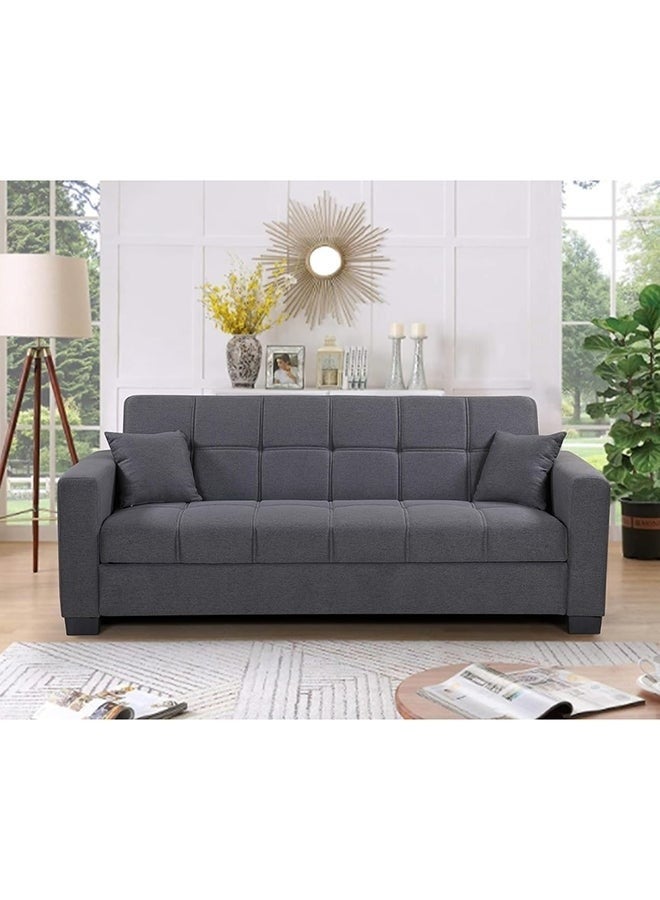 Al Zakharef Furniture Sofa Cum Bed 3 Seater Fabric Sleeper Sofa with Storage, Modern Living Room Sofabed, Grey, W110 x L180 x H75 cm - Image 1