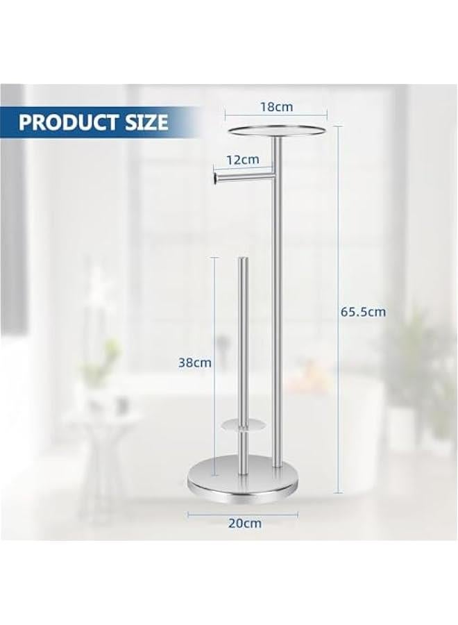 HOOKOR Toilet Paper Holder Free Standing with Top Storage Shelf, Stainless Steel Toilet Paper Holder Stand, Freestanding Toilet Tissue Roll Dispenser Holds 4 Paper Rolls, Bathroom Storage (Silver) - Image 3