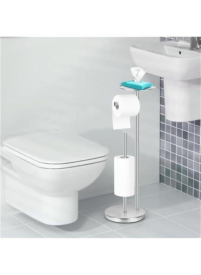 HOOKOR Toilet Paper Holder Free Standing with Top Storage Shelf, Stainless Steel Toilet Paper Holder Stand, Freestanding Toilet Tissue Roll Dispenser Holds 4 Paper Rolls, Bathroom Storage (Silver) - Image 5