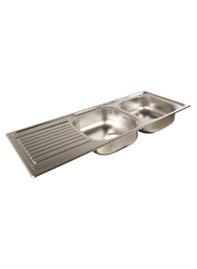 AQUAECO Double bowl kitchen sink, handmade 304 stainless steel, single drain, prep basin, home installation, width x depth x height: 1160 x 500 x 180mm-AQE-IX3-200-I-SS - Image 1