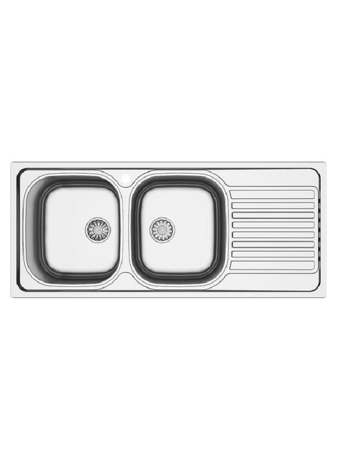 AQUAECO Double bowl kitchen sink, handmade 304 stainless steel, single drain, prep basin, home installation, width x depth x height: 1160 x 500 x 180mm-AQE-IX3-200-I-SS - Image 2