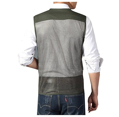 Kedera Men's Mesh Fishing Vest Photography Work Multi-pockets Outdoors Journalist's Vest Jacket (Army green, Medium) - Image 2