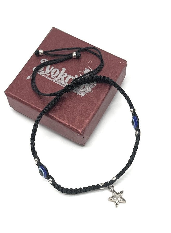 Jyokrish Handmade Adjustable Black Thread Hnaging Star-2 evil eye Anklet For Women | girls | Nazariya |Payal | Adult |Free Size | Pair of 1 - Image 5