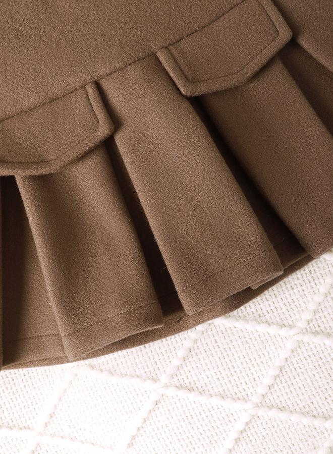 Take Two Girl's Solid Button Front Long Sleeve Pocket Detail Lace Trim Blazer With Pleated Skirt Set - Image 4