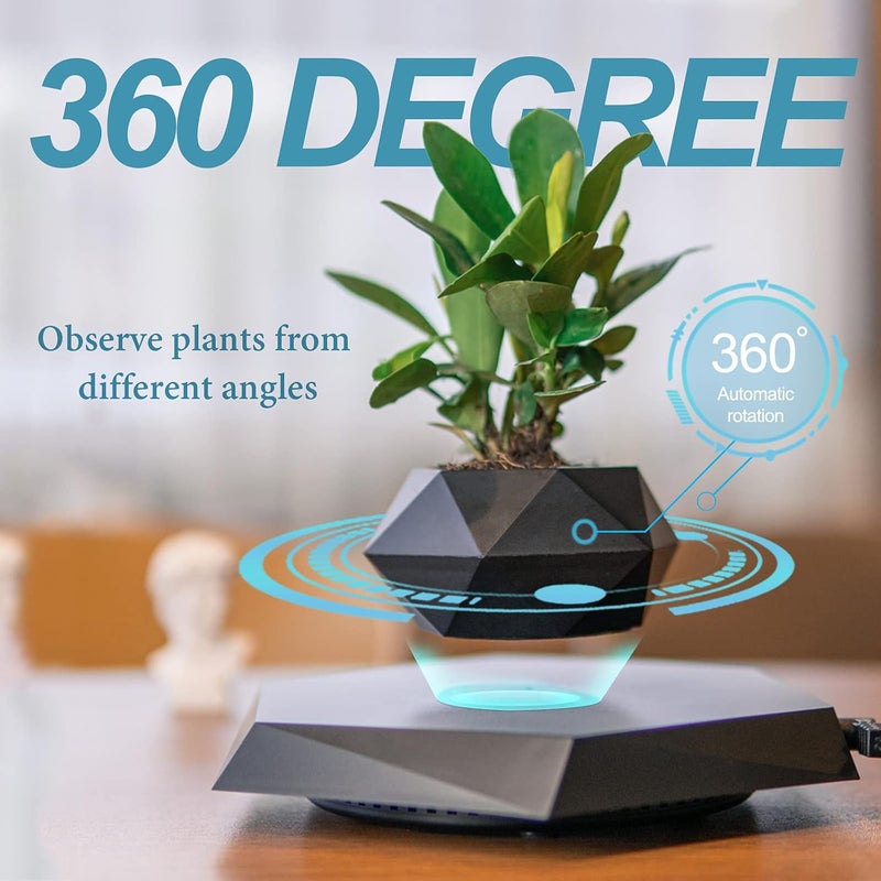 HCNT Levitation Air Bonsai Pot, Magnetic Levitating Mini Rotating Flower Pot Planters Suspension Floating Succulents Pot Sky-Garden Plant Potted for Home Living Room Office Desk Decoration(Black) - Image 2