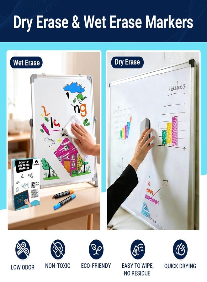 AKARUED 12 Colorful Dry Erase Markers: Dual Tip Dry & Wet Erase Marker With Thick Chisel& Bullet Tip, Double Sided Vibrant Whiteboard Markers for Whiteboard,Glass Board,Home,Office,Classroom Must-Have - Image 3