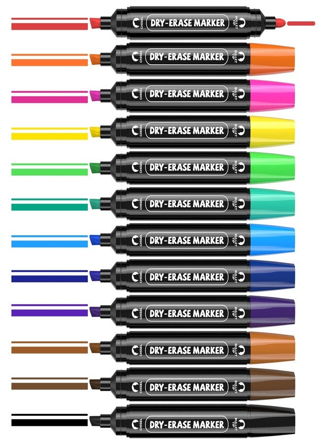 AKARUED 12 Colorful Dry Erase Markers: Dual Tip Dry & Wet Erase Marker With Thick Chisel& Bullet Tip, Double Sided Vibrant Whiteboard Markers for Whiteboard,Glass Board,Home,Office,Classroom Must-Have - Image 1