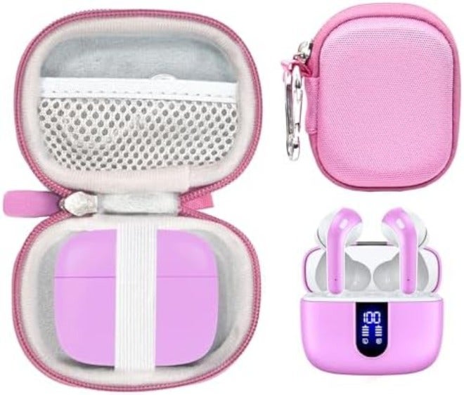 CaseSack Case for TAGRY X08 Bluetooth Headphones True Wireless Earbuds 60H, mesh Pocket for Charge Cable (Rose Gold) - Image 1