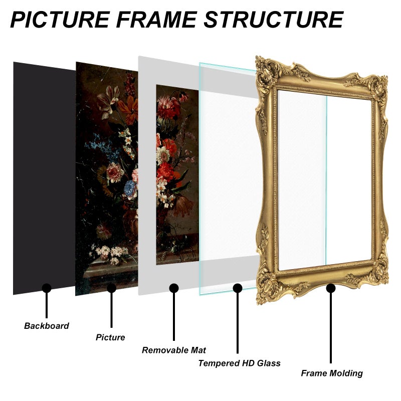 FJXMFRAME 8x10 Vintage Picture Frame Gold, Ornate Baroque Gothic Victorian Frames with Mat for 5x7 or 8 x 10 Photos, Tabletop or Wall Display, Antique Home Decor Accent - Image 5
