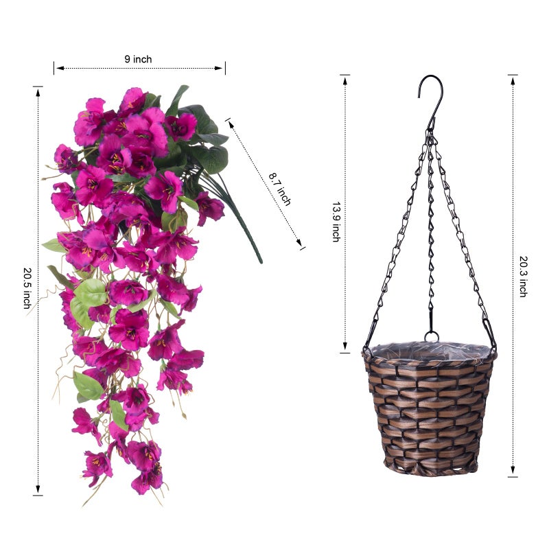 HyeFlora Artificial Fake Hanging Hibiscus Flowers Plants Baskets for Outdoor Decoration, Faux Silk Hibiscus Long Vines in Planter UV Resistant Realistic Flowers for Outside Porch Patio Home Decor(Purple 2) - Image 4