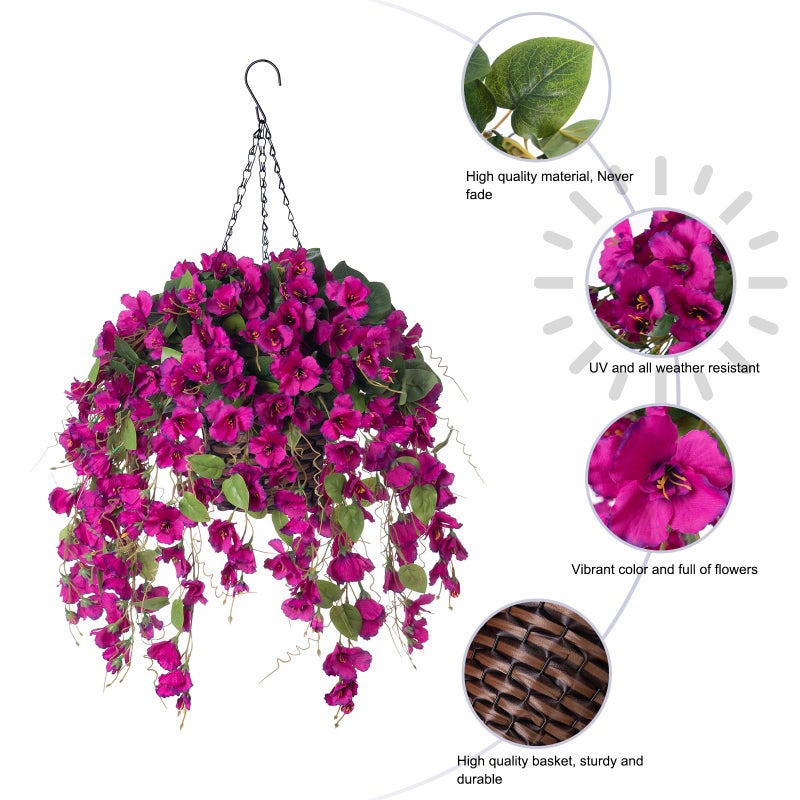HyeFlora Artificial Fake Hanging Hibiscus Flowers Plants Baskets for Outdoor Decoration, Faux Silk Hibiscus Long Vines in Planter UV Resistant Realistic Flowers for Outside Porch Patio Home Decor(Purple 2) - Image 5