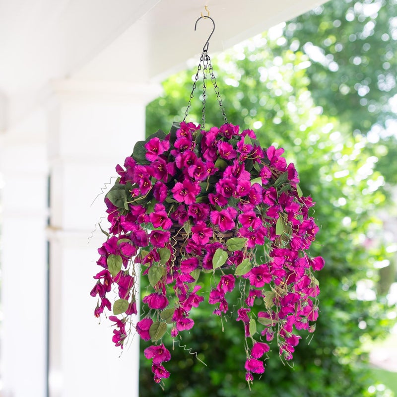 HyeFlora Artificial Fake Hanging Hibiscus Flowers Plants Baskets for Outdoor Decoration, Faux Silk Hibiscus Long Vines in Planter UV Resistant Realistic Flowers for Outside Porch Patio Home Decor(Purple 2) - Image 2