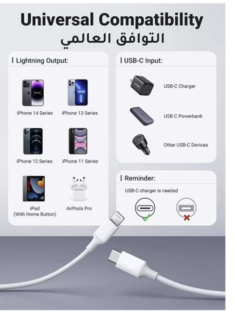 Apple iPhone Charger Cable 1M[MFi Certified] USB C to Lightning Cable Fast Charging Power Delivery PD 20W iPhone Cable for iPhone 14/14 Pro/14 Plus/14 Pro Max, iPad Pro, iPhone 8-13 All Series - Image 5