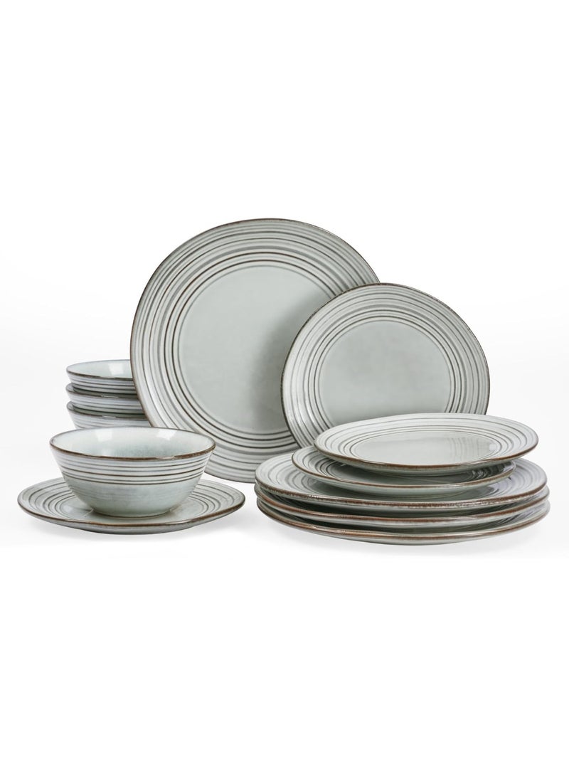Famiware Twilight 12 Piece Stoneware Dinnerware Set, Set for 4, Scratch Resistant, Microwave & Dishwasher Safe, Ashy Blue - Image 1