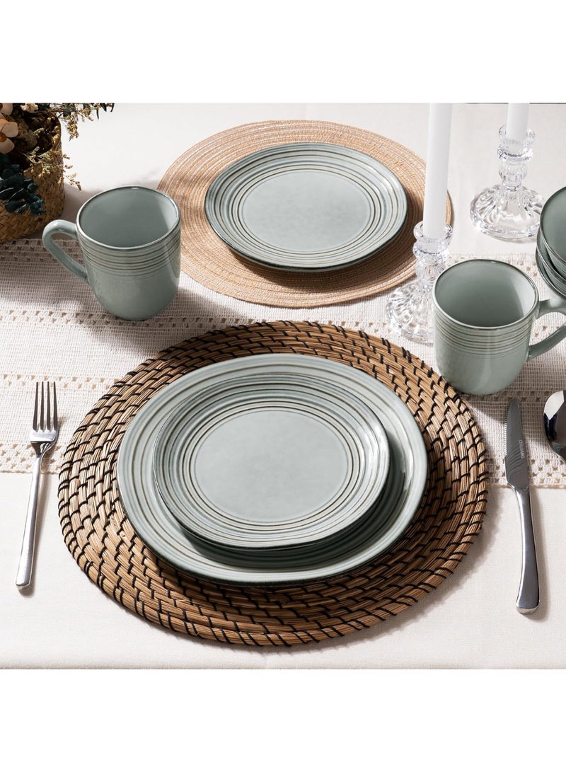 Famiware Twilight 12 Piece Stoneware Dinnerware Set, Set for 4, Scratch Resistant, Microwave & Dishwasher Safe, Ashy Blue - Image 3