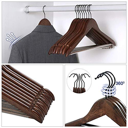 Ash  Roh Ash & Roh® - Wooden Suit Hangers with Non Slip Pants Bar Smooth Finish Solid Wood Coat Hanger 360° Swivel Hook Precisely Cut Notches for Camisole, Clothes Hangers (24, Walnut Hanger) - Image 5