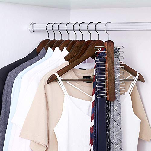 Ash  Roh Ash & Roh® - Wooden Suit Hangers with Non Slip Pants Bar Smooth Finish Solid Wood Coat Hanger 360° Swivel Hook Precisely Cut Notches for Camisole, Clothes Hangers (24, Walnut Hanger) - Image 4