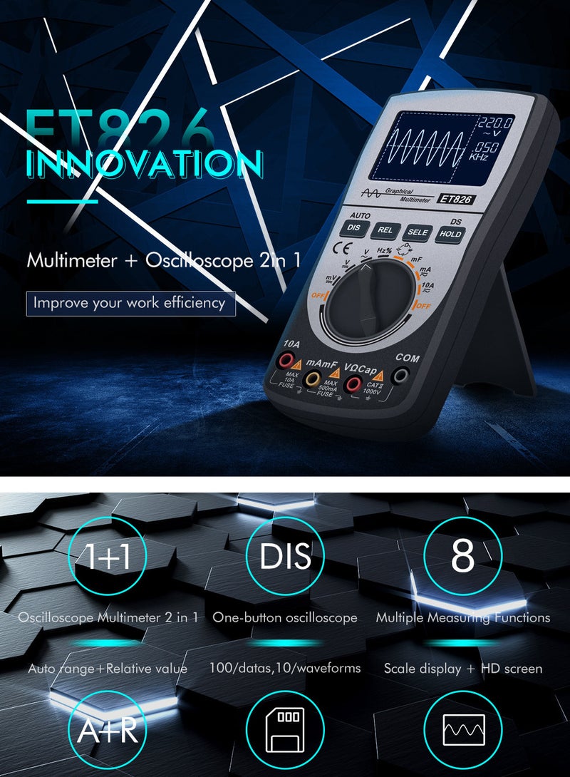 2-in-1 Intelligent Digital Oscilloscope Multimeter DC/AC Current Voltage Resistance Frequency Diode Tester 4000 Counts 20KHz Analog Bandwidth 200Ksps Maximum Real-Time Sampling Rate - Image 4